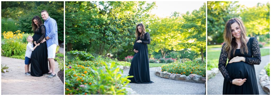 Black maternity gown photography session by Bella Faith Photography at Shelter Gardens Columbia MO