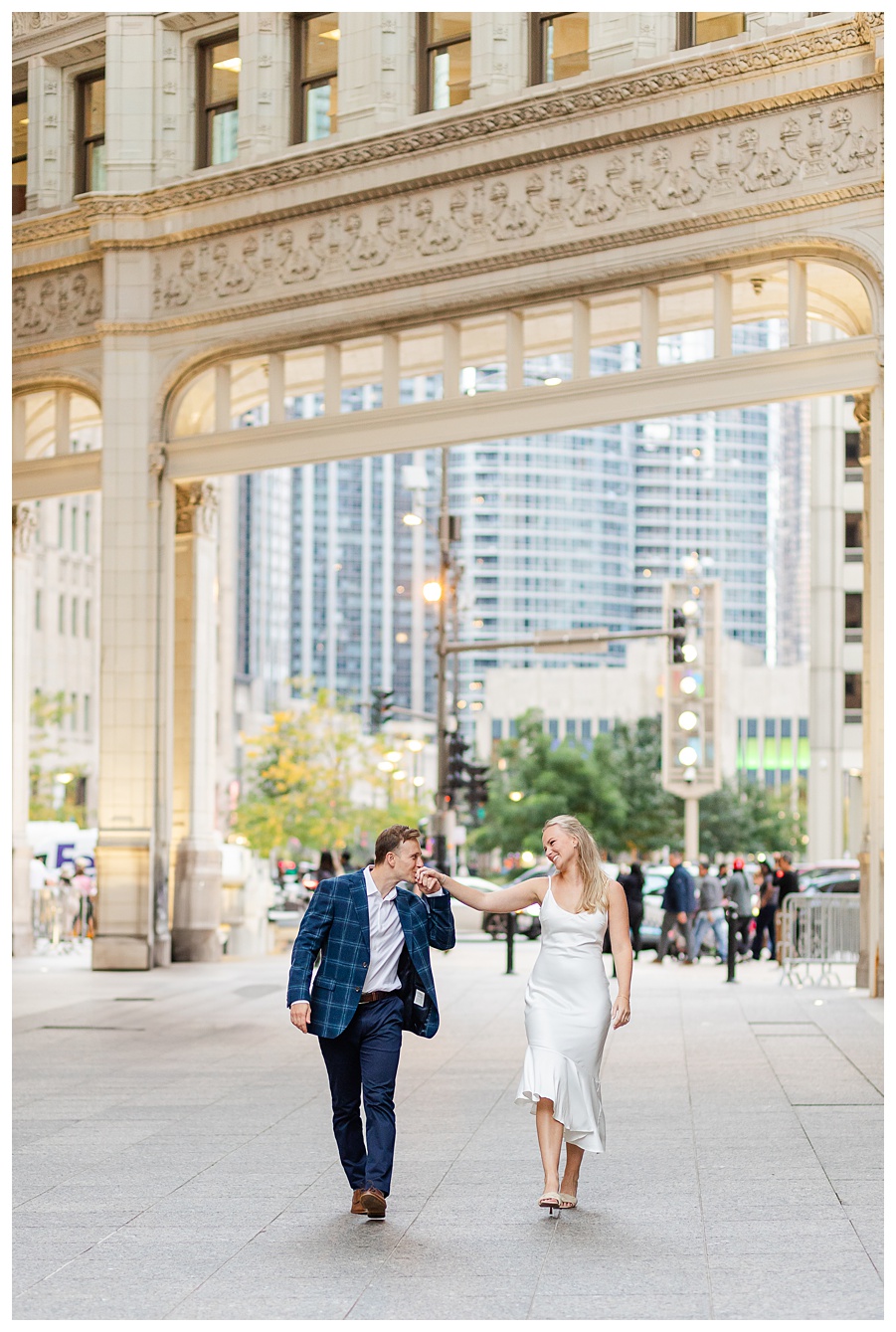 Chicago engagement session at the Wrigley Building in downtown Chicago, photographed by a St. Louis wedding photographer